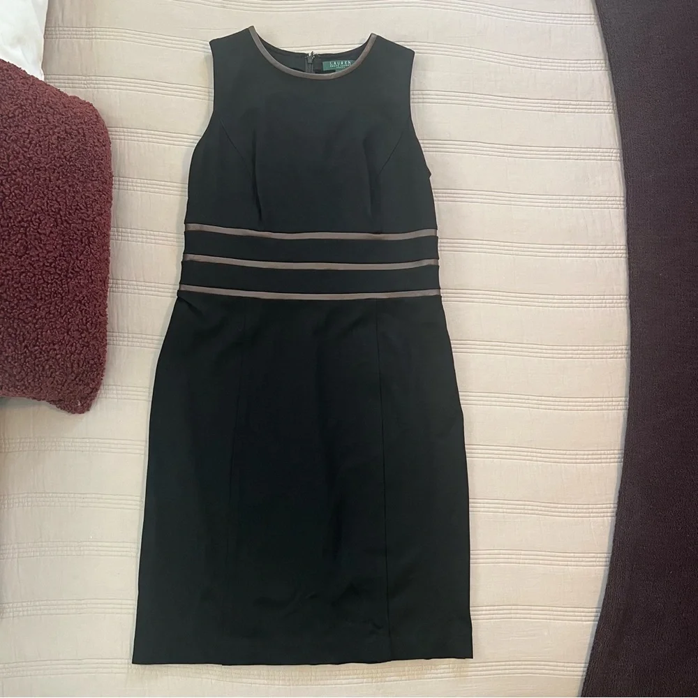 Lauren Ralph Lauren Black Dress with Leather Striped Accents - Picture 3 of 10